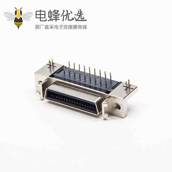 scsi db连接器36pin弯式母头带鱼叉脚插PCB板铆锁连接