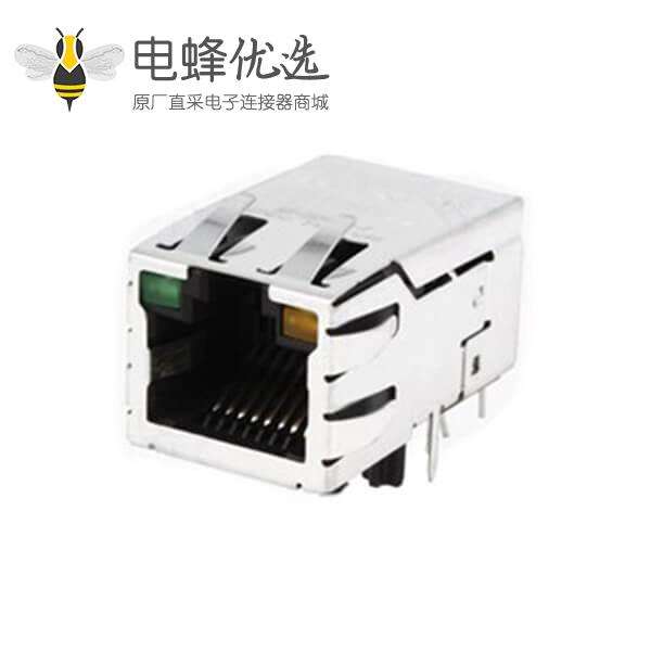 RJ45连接器8p8c母座单口屏蔽带灯