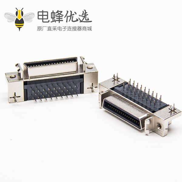 scsi db连接器36pin弯式母头带鱼叉脚插PCB板铆锁连接