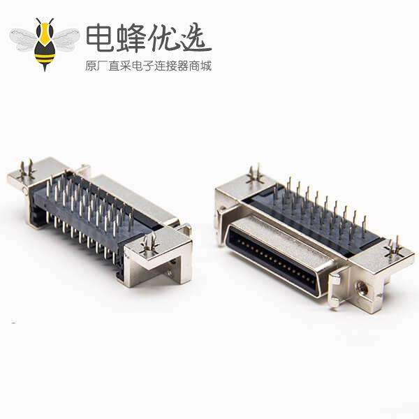 scsi db连接器36pin弯式母头带鱼叉脚插PCB板铆锁连接