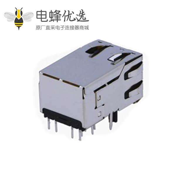 RJ45连接器8p8c母座单口屏蔽带灯