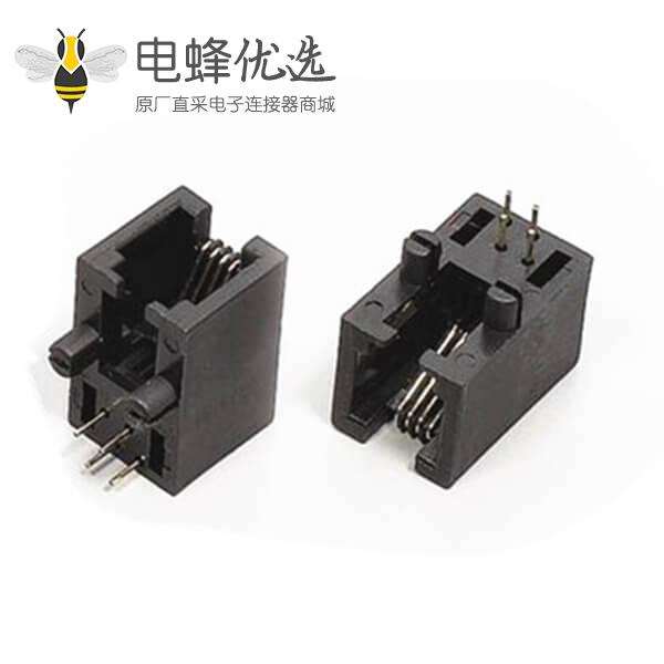 RJ45电话插座RJ11母头4P黑色塑壳不带灯