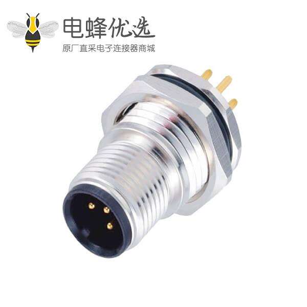 IP67 M12防水连接器3芯公头板端前装式