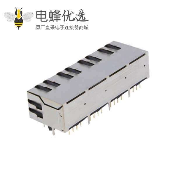 带弹片RJ45连接器4口单层屏蔽带灯