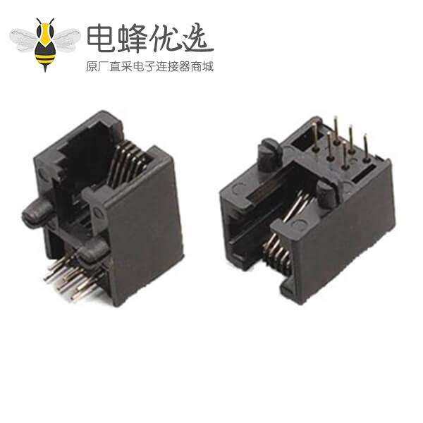 RJ45电话插座RJ11母头4P黑色塑壳不带灯