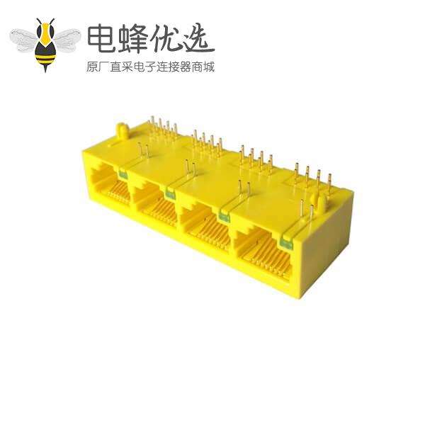 四口RJ45 90度8P8C圆针带LED灯连接器母座