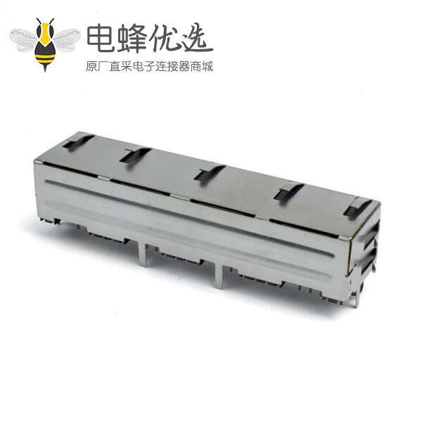 四端口RJ45连接器1x4 8P8C带金属壳不带灯带弹片屏蔽