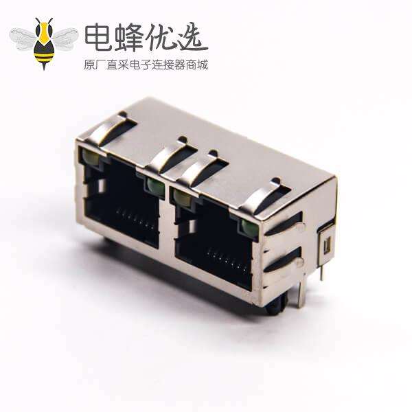 rj45双座带屏蔽弯式插板带灯带弹片8p8c