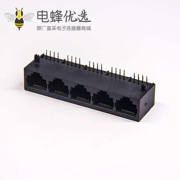 rj45 10p8c模块化网络端口黑色全塑1x5弯式穿孔接板不带灯