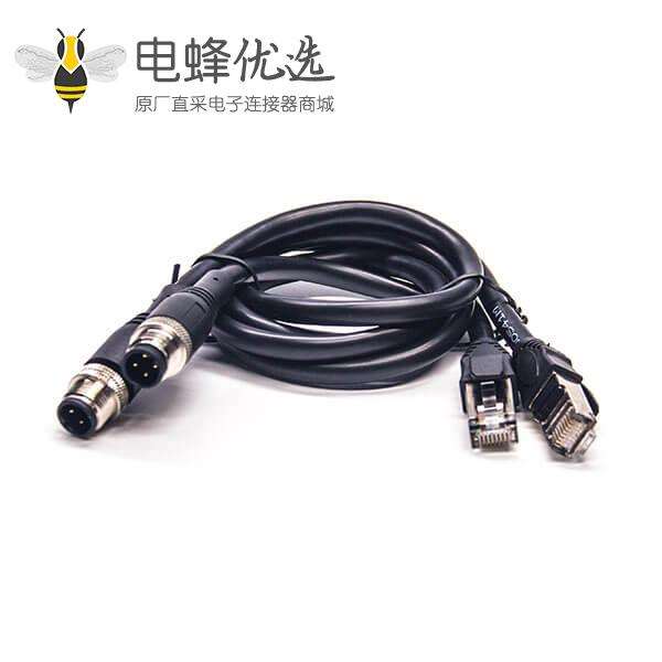 M12转RJ45网线M12 4芯 D编码转 RJ45 8P8C公插头线长1M