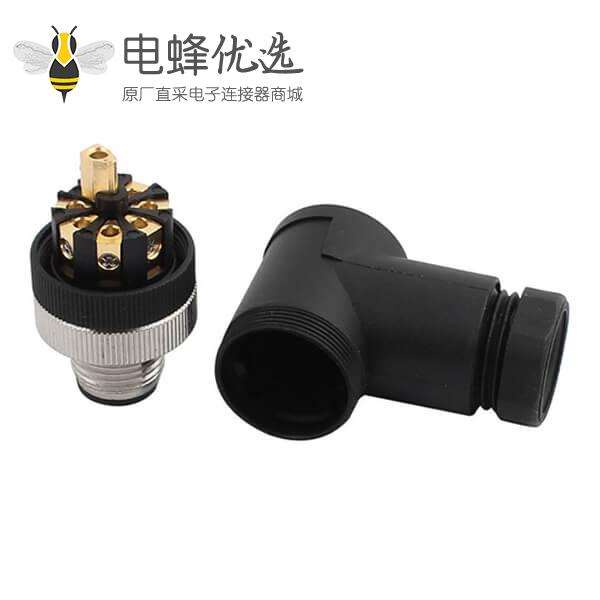 8芯 M12圆形防水连接器弯头组装插头2PCS