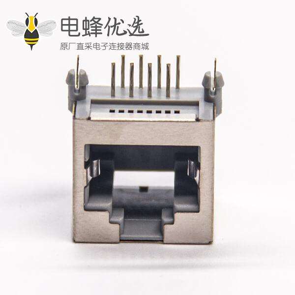 rj45连接器8p8c弯式插PCB板带屏蔽不带灯