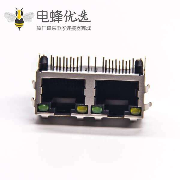 rj45双座带屏蔽弯式插板带灯带弹片8p8c