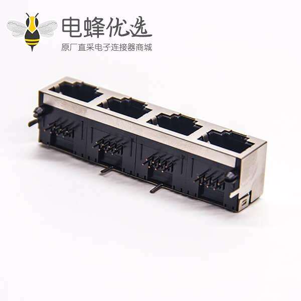 rj45带屏蔽座1*4弯式8p8c穿孔式接PCB板