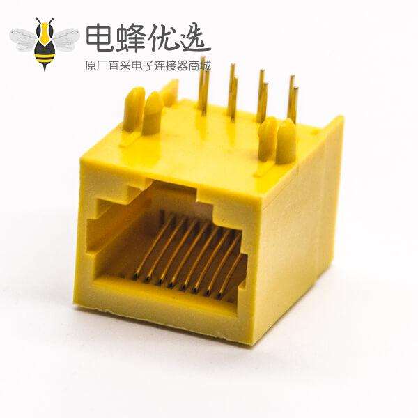 rj45pcb封装非屏蔽式黄色全塑外壳弯式插板