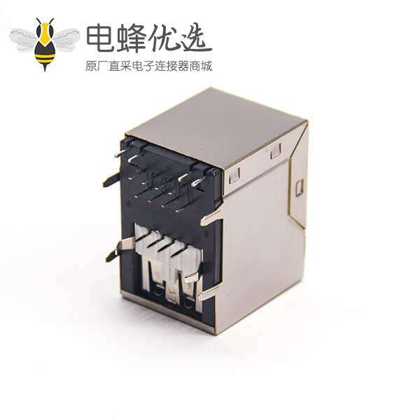 usb2.0 rj45带灯屏蔽式连接器双层加USB2.0连接器90度