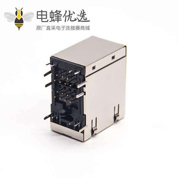 rj45双层网口弯式插PCB板全包屏蔽外壳以太网端口