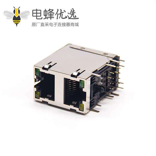 rj45双层网口弯式插PCB板全包屏蔽外壳以太网端口