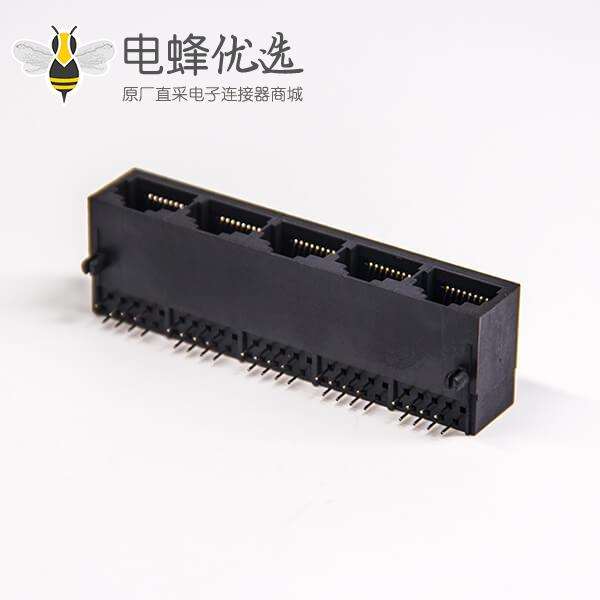 rj45 10p8c模块化网络端口黑色全塑1x5弯式穿孔接板不带灯