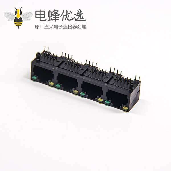 rj45直插式接口1X4单层黑色全塑带led灯网络模块化