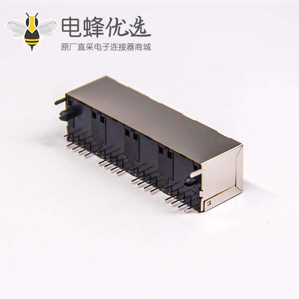 4口rj45连接器插座8p8c插pcb板全包带屏蔽带定位柱