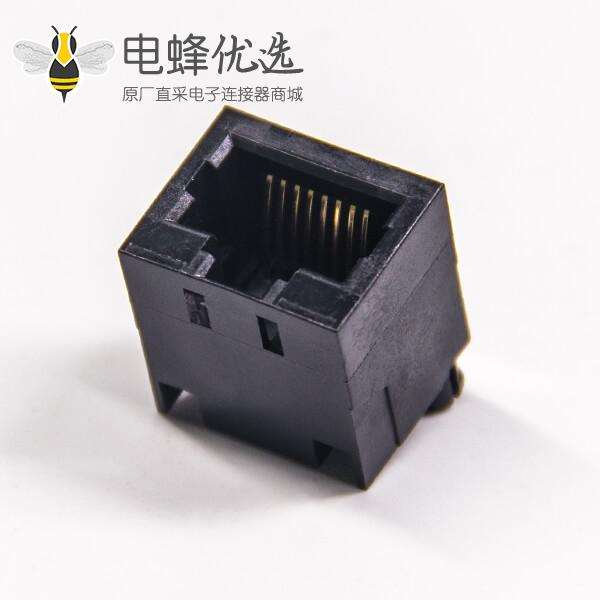 rj45 接插件8p8c非屏蔽式黑色穿孔式插PCB板rj45母座