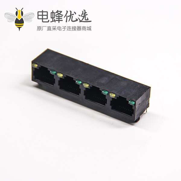 rj45直插式接口1X4单层黑色全塑带led灯网络模块化