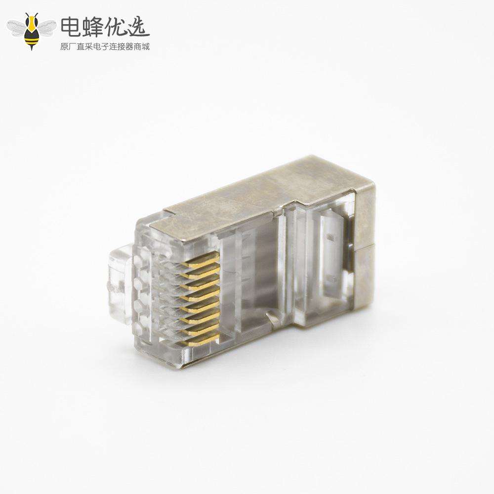 RJ45网络插头带屏蔽直式面板安装8P8C用于Cat5e Cat6 Cat6a Cat7 Cat8