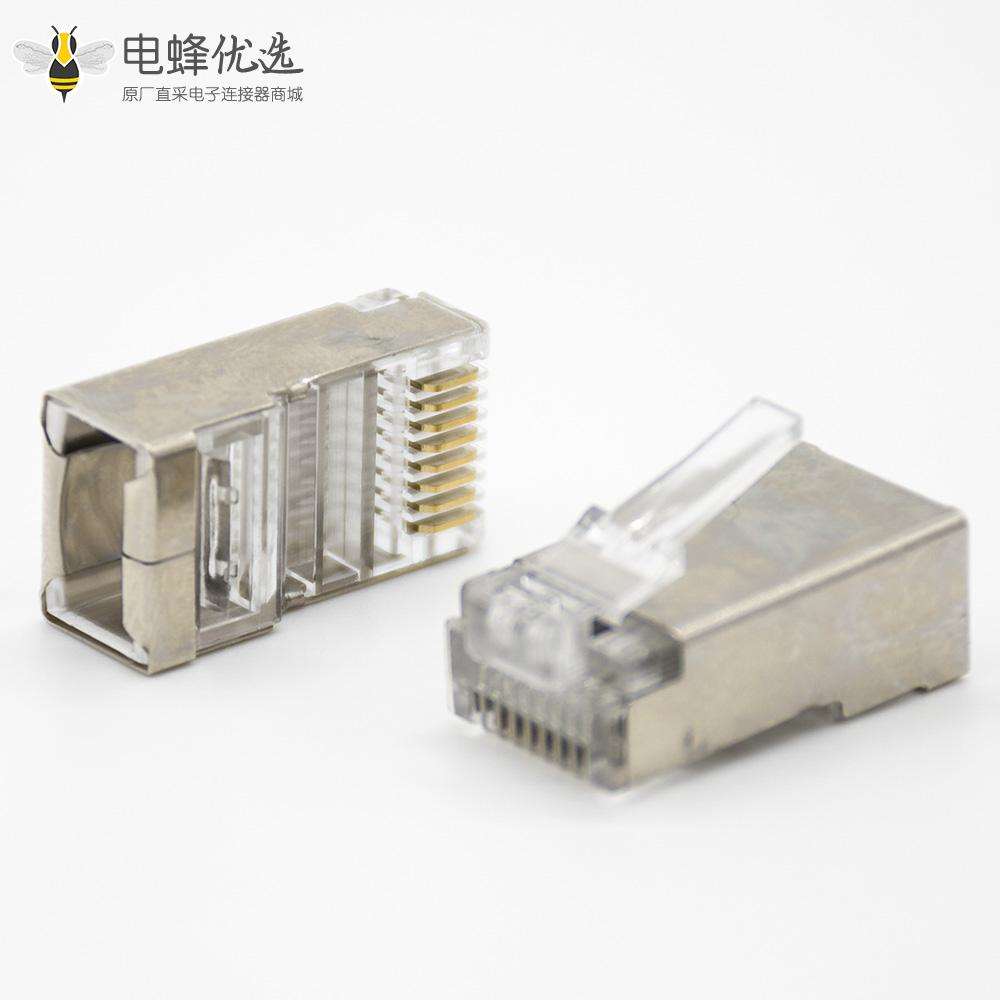 RJ45网络插头带屏蔽直式面板安装8P8C用于Cat5e Cat6 Cat6a Cat7 Cat8