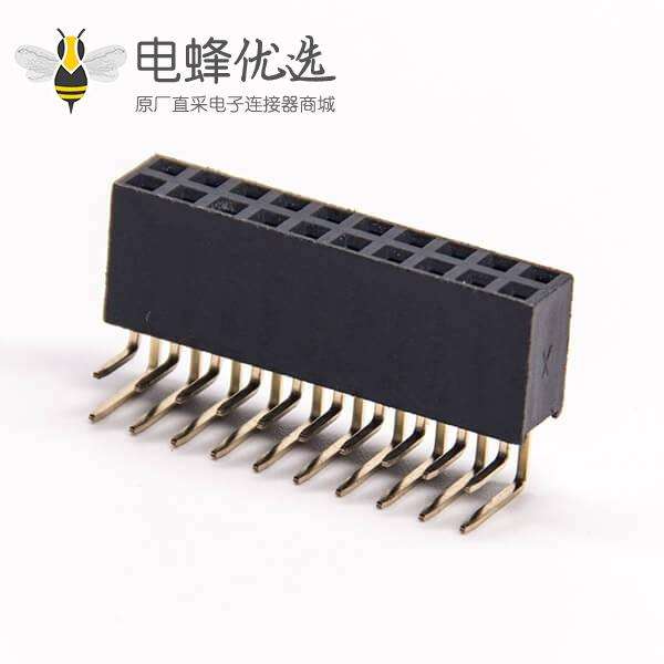 2.54双排母弯式90度20Pin针座PCB板安装