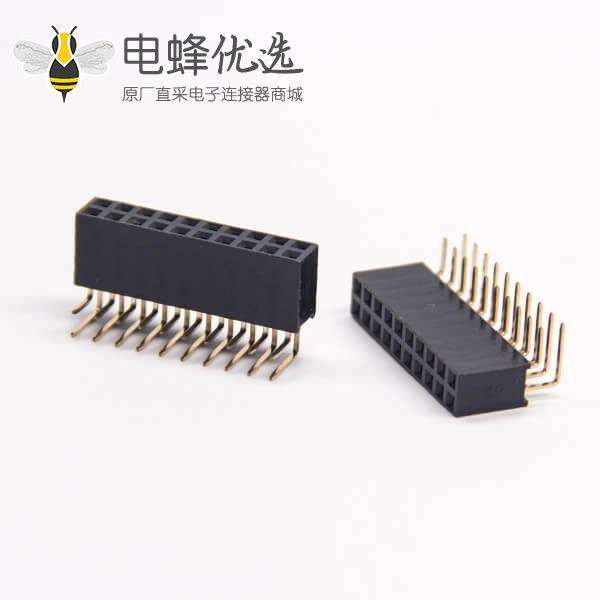 2.54双排母弯式90度20Pin针座PCB板安装