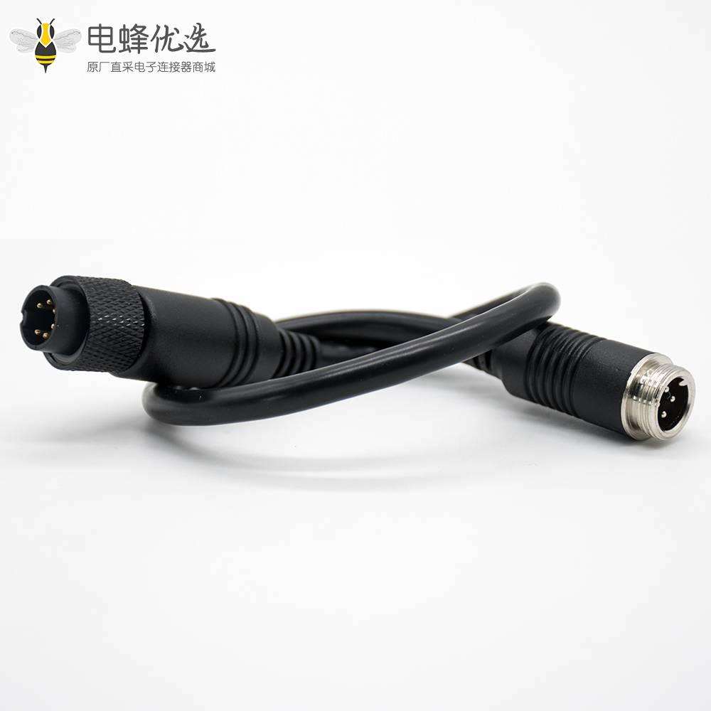 圆形MINI DIN连接器直式6芯公头转GX12 4芯公头卡扣式黑色注塑线0.3M 24AWG PVC