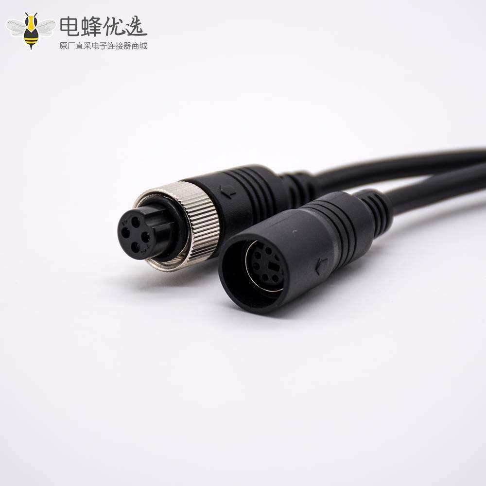 MINI DIN头连接器6芯母头卡扣式转GX12直式4芯母头线材带SR 28AWG PVC 300mm