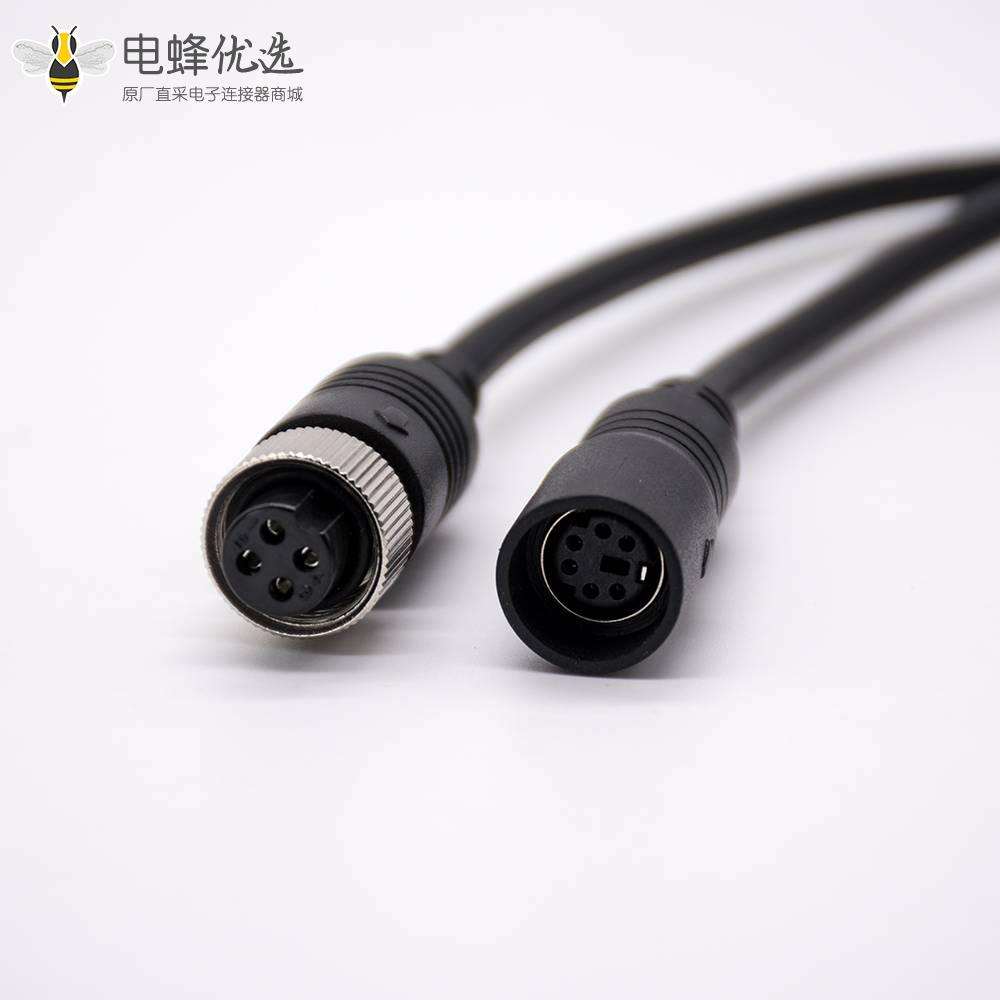 MINI DIN头连接器6芯母头卡扣式转GX12直式4芯母头线材带SR 28AWG PVC 300mm