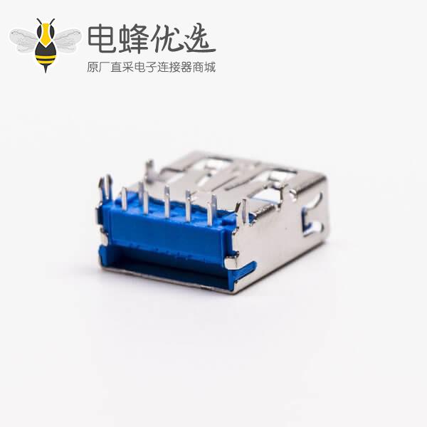 usb3.0蓝色接口type a母座弯头穿孔插板带鱼叉脚