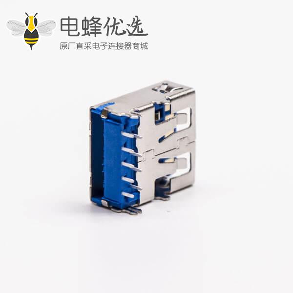 usb3.0蓝色接口type a母座弯头穿孔插板带鱼叉脚