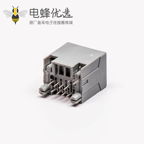 rj45插座接口全塑直式灰色单口母头带灯接PCB