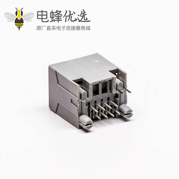 rj45插座接口全塑直式灰色单口母头带灯接PCB