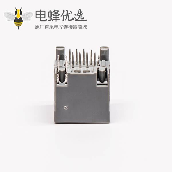 rj45插座接口全塑直式灰色单口母头带灯接PCB