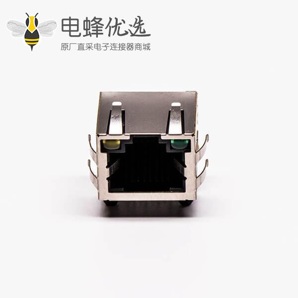 rj45接口铜壳母头单口带屏蔽带灯网络接口接PCB