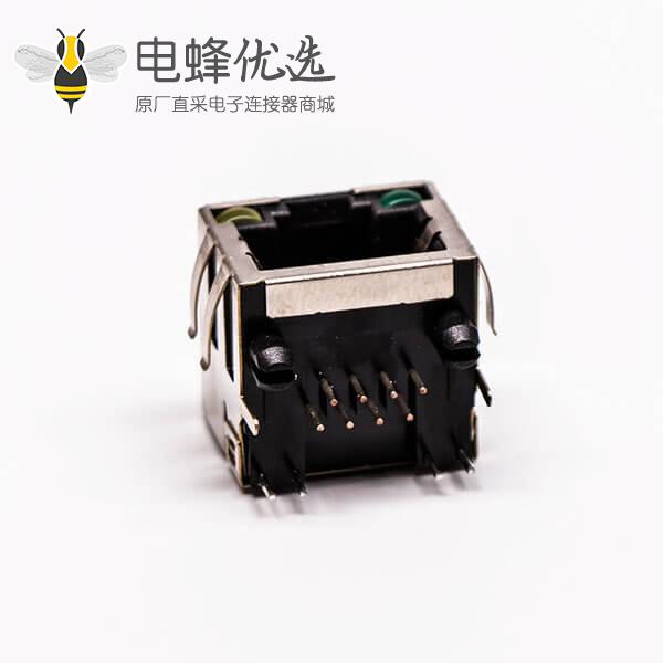 rj45接口铜壳母头单口带屏蔽带灯网络接口接PCB