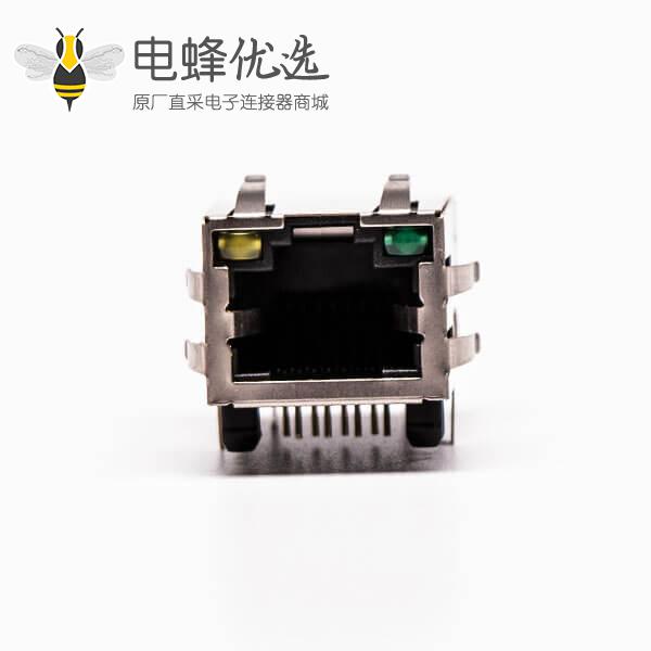 rj45接口铜壳母头单口带屏蔽带灯网络接口接PCB