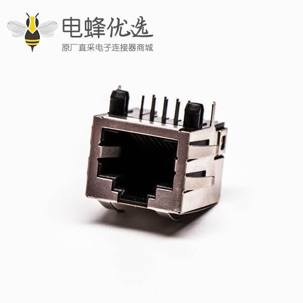 rj45网络接口母座单口90度铜壳带屏蔽带灯接PCB