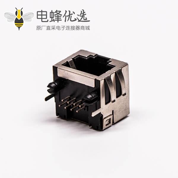 rj45网络接口母座单口90度铜壳带屏蔽带灯接PCB