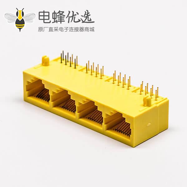 1*4全塑rj45黄色4口90°无灯不带屏蔽母座