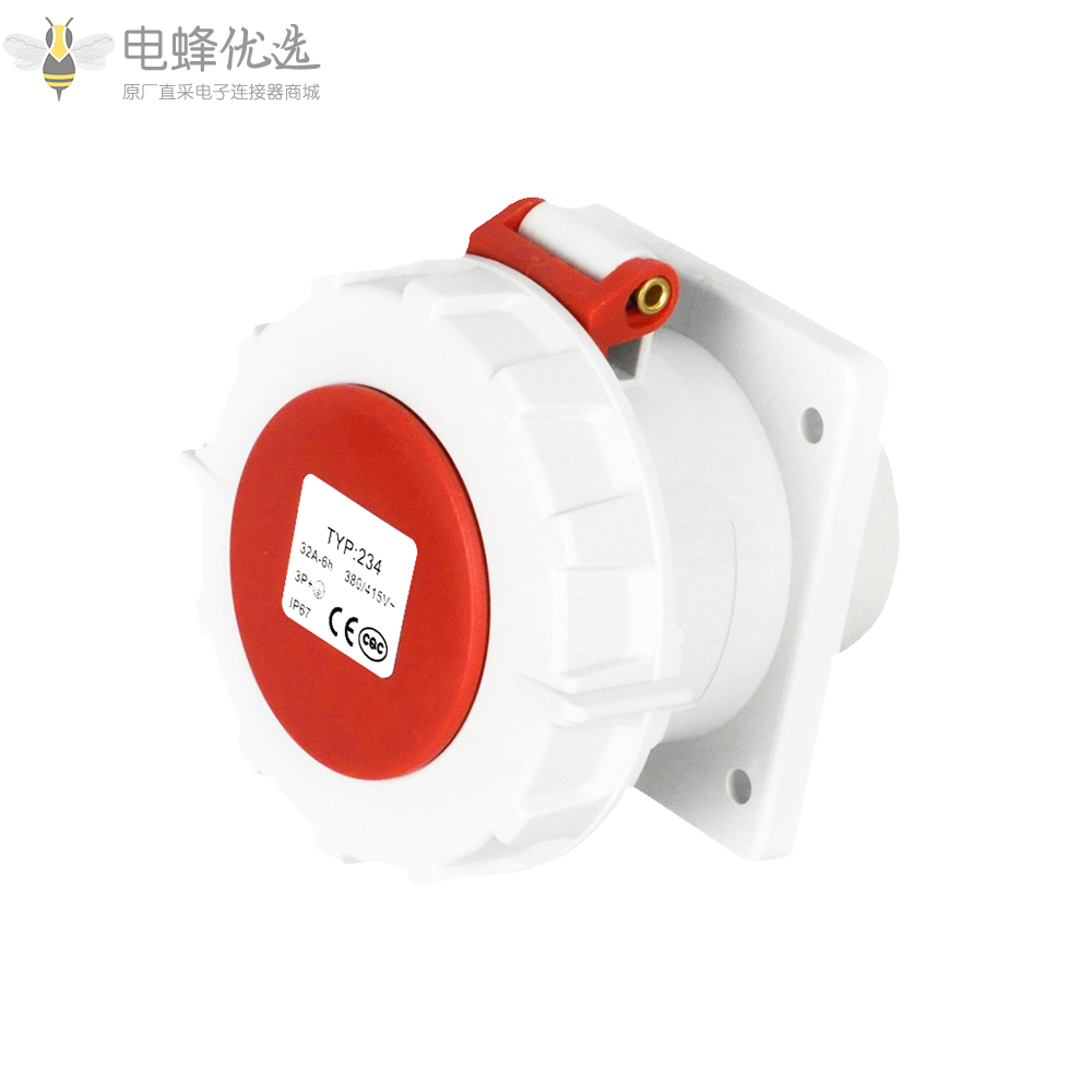 TYP234防水IP67工业连接器4芯32A400V工业3P+E暗装直插座