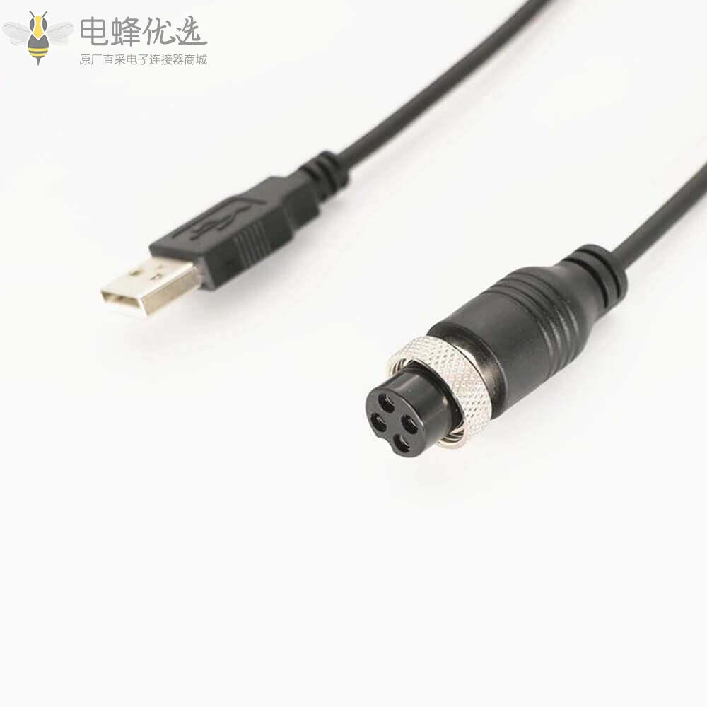 GX12航空母插头4芯转USB2.0_Type_A公头