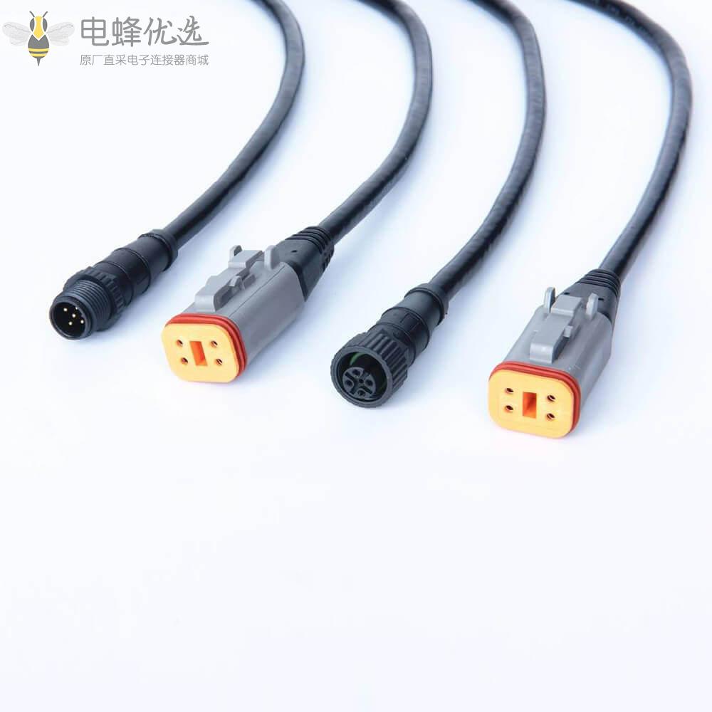 Nmea_2000公头5芯M12转电蜂型Dt06_4s连接器接0.1m线材