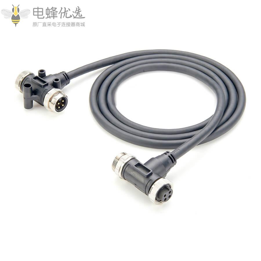 NMEA_2000_M7/8_T型转T型连接器4芯公头转4芯母头接2米连接线船用连接器