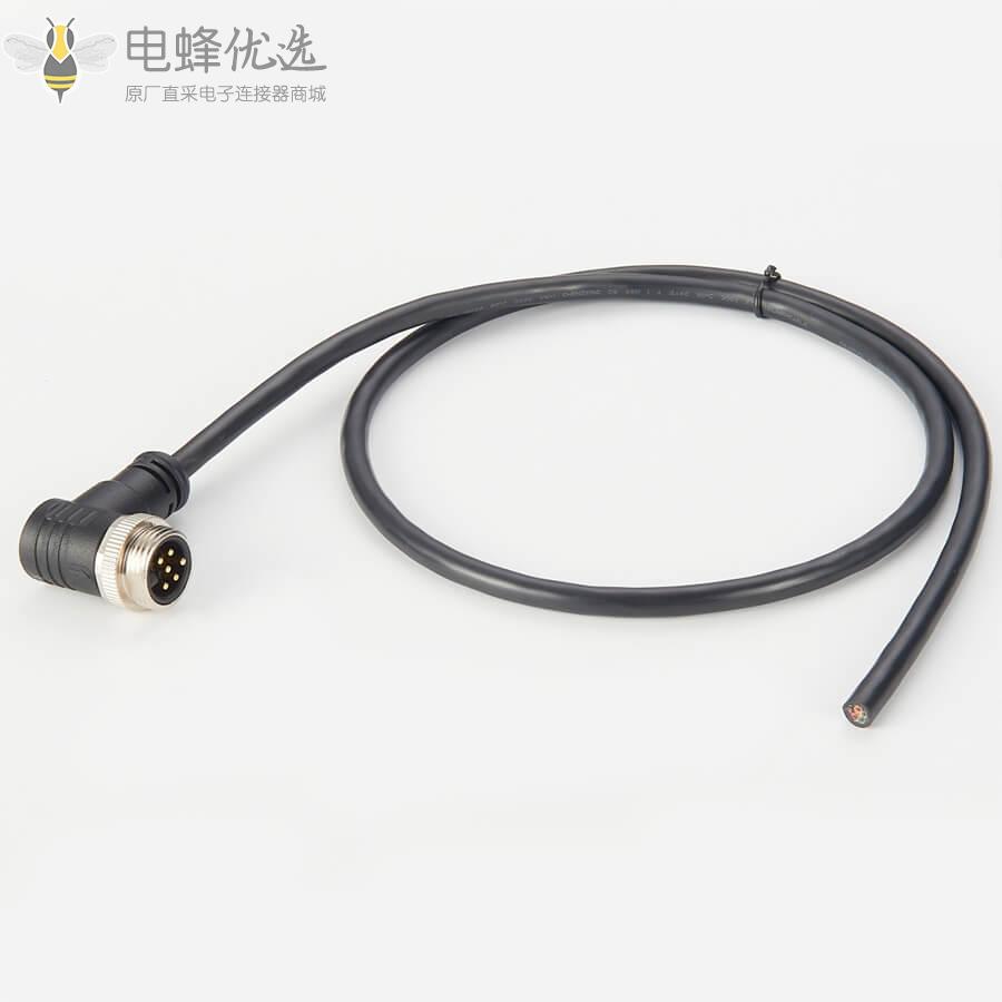 NMEA2000弯式M7/8公头6芯单边接1米线缆船舶连接器